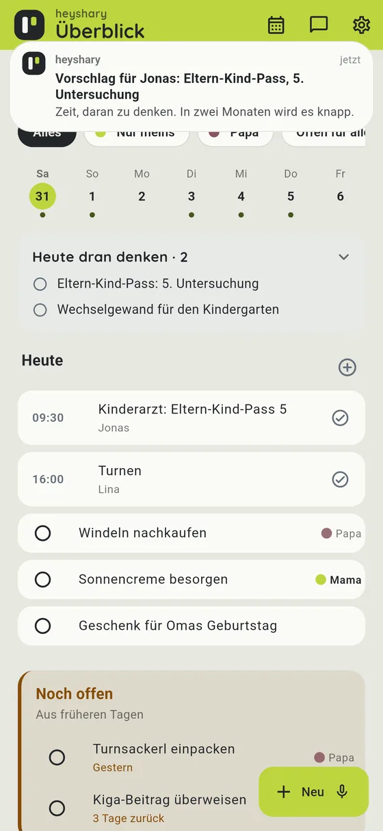 Die Erinnerung kommt, bevor es knapp wird