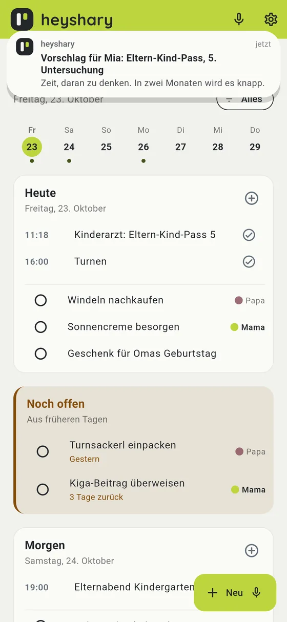 Die Erinnerung kommt, bevor es knapp wird