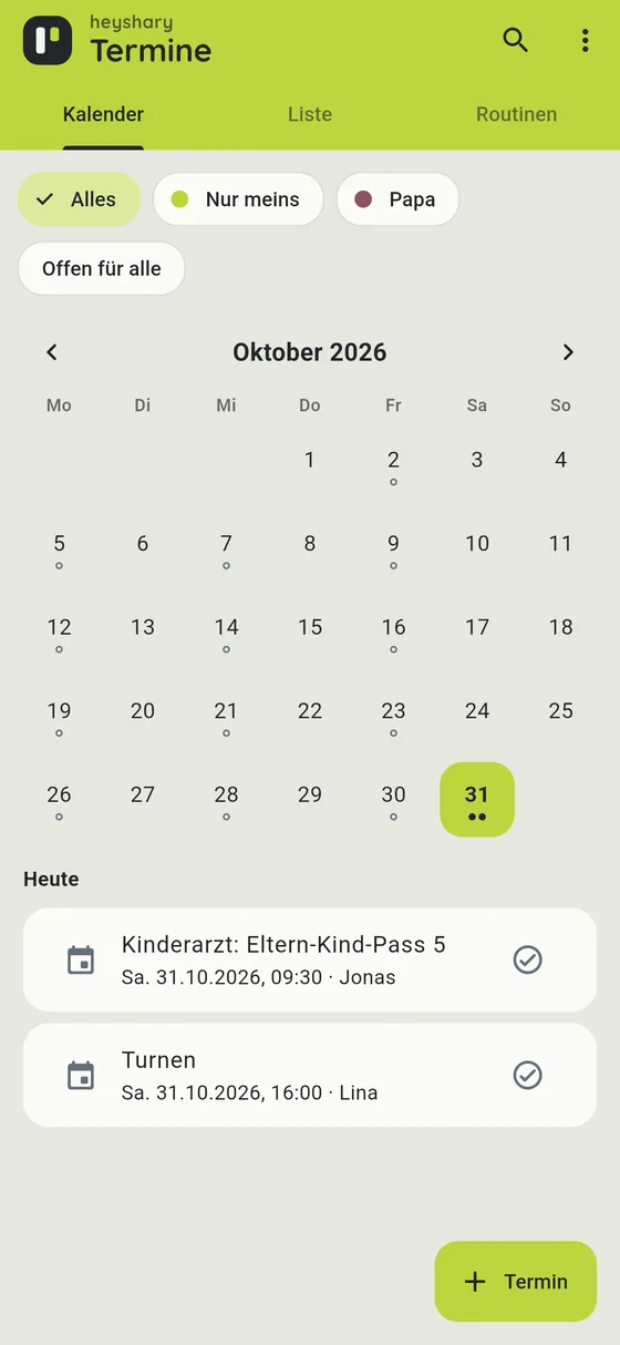 Ein Kalender für alle, mit Monatsansicht